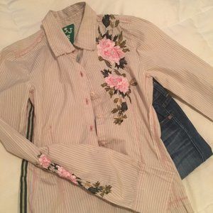 Embroidered Striped Cotton Shirt (XS) NEW !